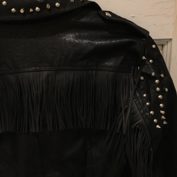 NWT • black faux leather studded/fringe jacket • - Picture 7 of 8